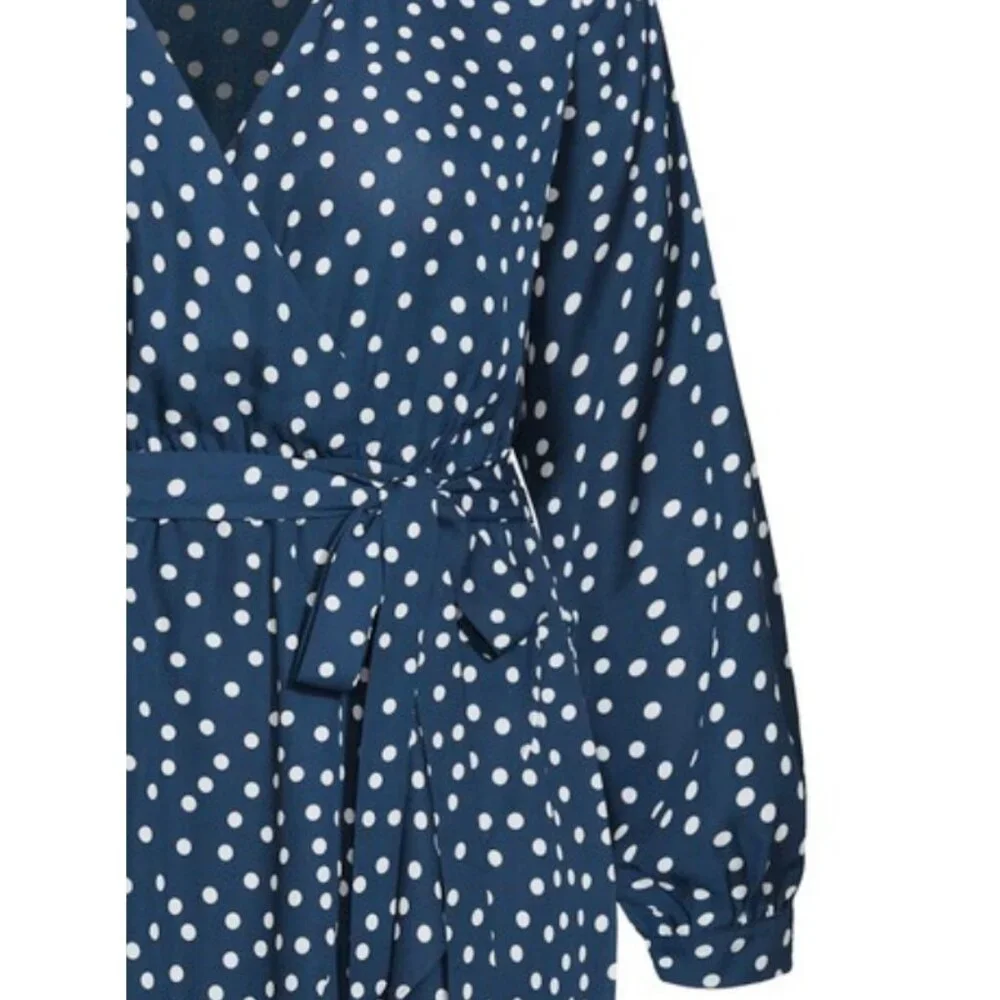 NWT City Chic Navy Faux Wrap Long Sleeve Ruffle Spot Dress 22